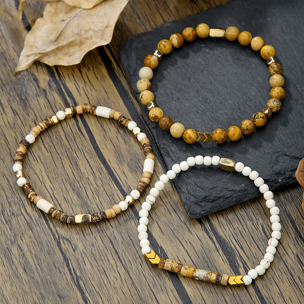 Fashion Simple Niche Design Tiger Eye Stone Handmade Bead Bracelet 3-Piece Set Retro National Style Bracelet for Men Jewelry