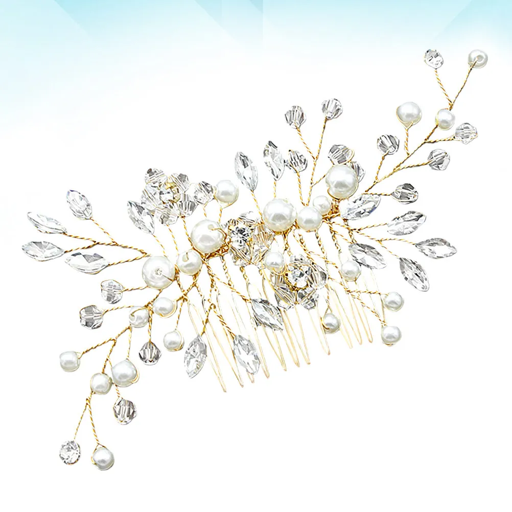 

Elegant Pearl Crystal Hair Comb Golden Bridal Hairpin for Women Wedding Party Prom Engagement Anniversary Updo Half Up Hairstyle