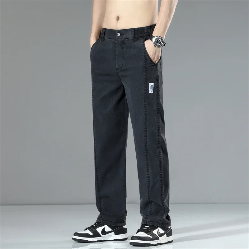 

Осень 2024, брендовые мужские джинсы, свободные удобные прямые джинсы, деловые повседневные джинсовые брюки, мужские универсальные широкие джинсовые брюки