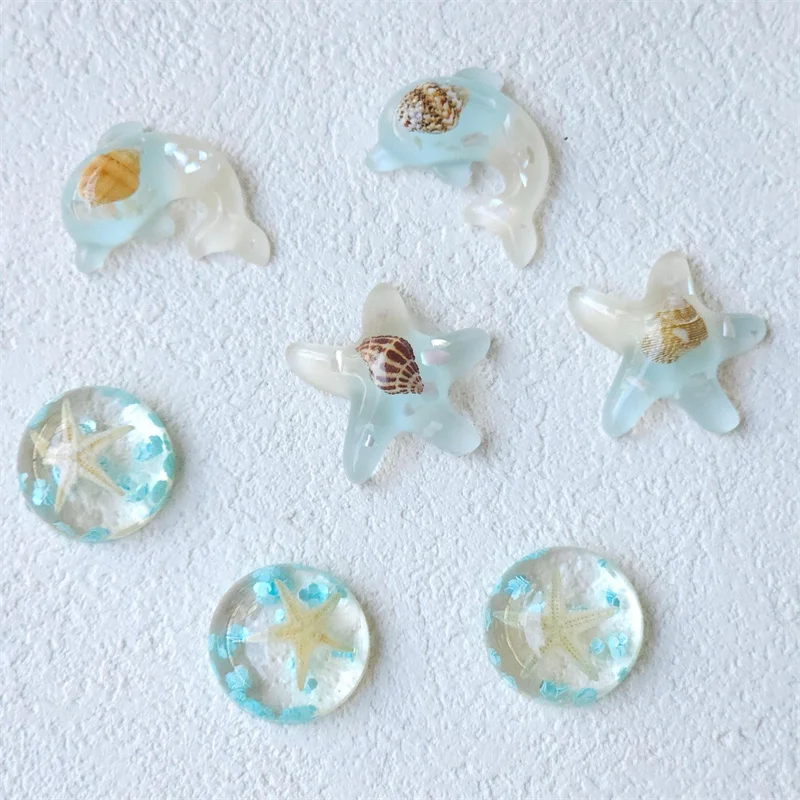 Summer style 50pcs/lot color print geometry rounds stars Dolphin shape resin cabochon beads diy jewelry garment hair accessory