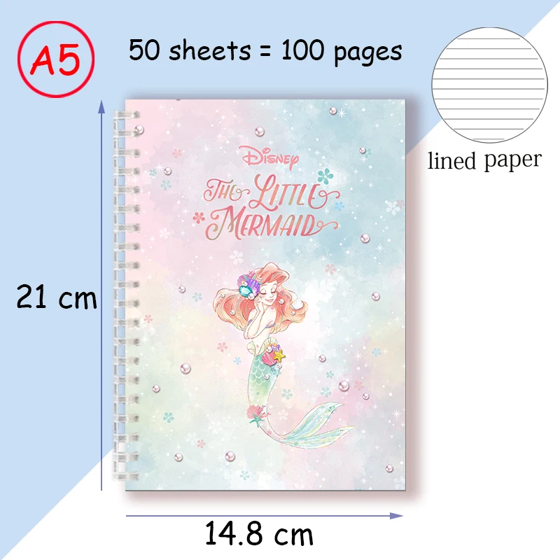 Caderno Espiral da Pequena Sereia, A5 Caderno, Cartoon Fanart Movie, Disney Princesas, ARIEL Aurora, Peixe Beleza, Sofia, Papelaria