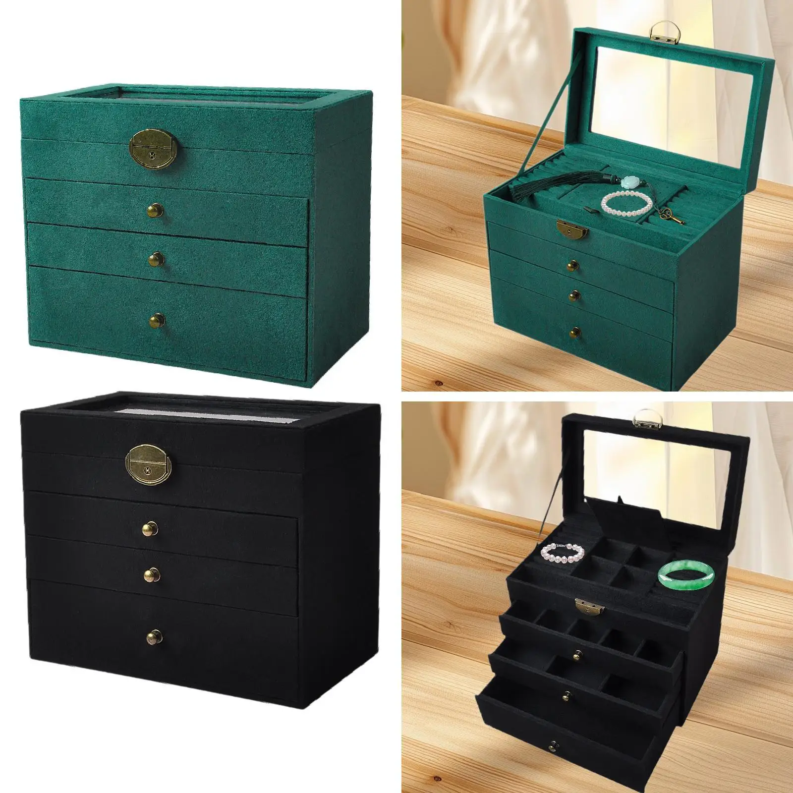 

Jewelry Box for Women Jewelry Organizer Rings Glass Lid Jewelry Storage Box