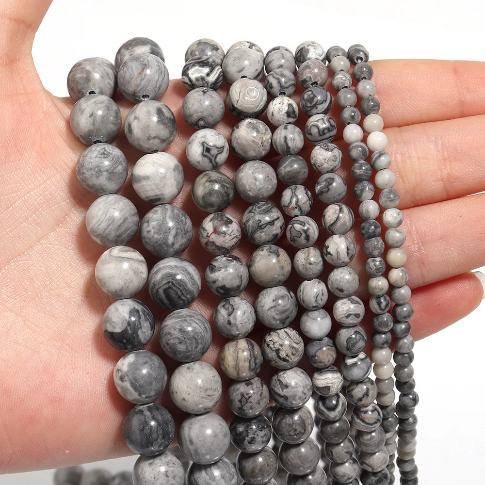 4/6/8/10/12mm Natural Picasso Jasper Loose Stone Beads Black White Gray for Making Jewelry Diy Handmade Necklace Bracelet Strand