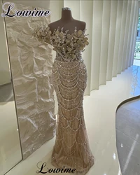 2024 New Champagne Evening Dresses Luxury Crystals Mermaid Celebrity Dresses For Women Robes De Soirée Cocktail Dresses Custom