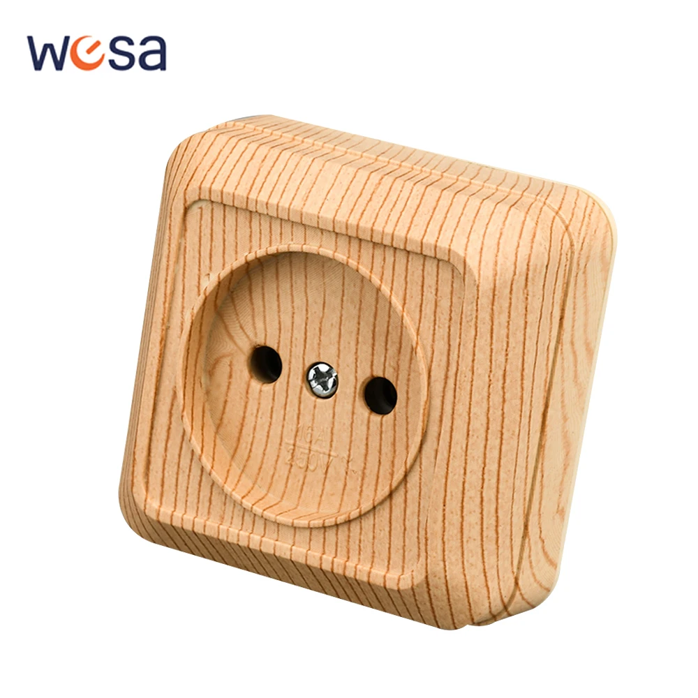 

Деревянные классические огнестойкие вилки, розетка, настенная краска, пластиковые электрические розетки, не наземные, стандарт ЕС, 250 В, поверхность для дома