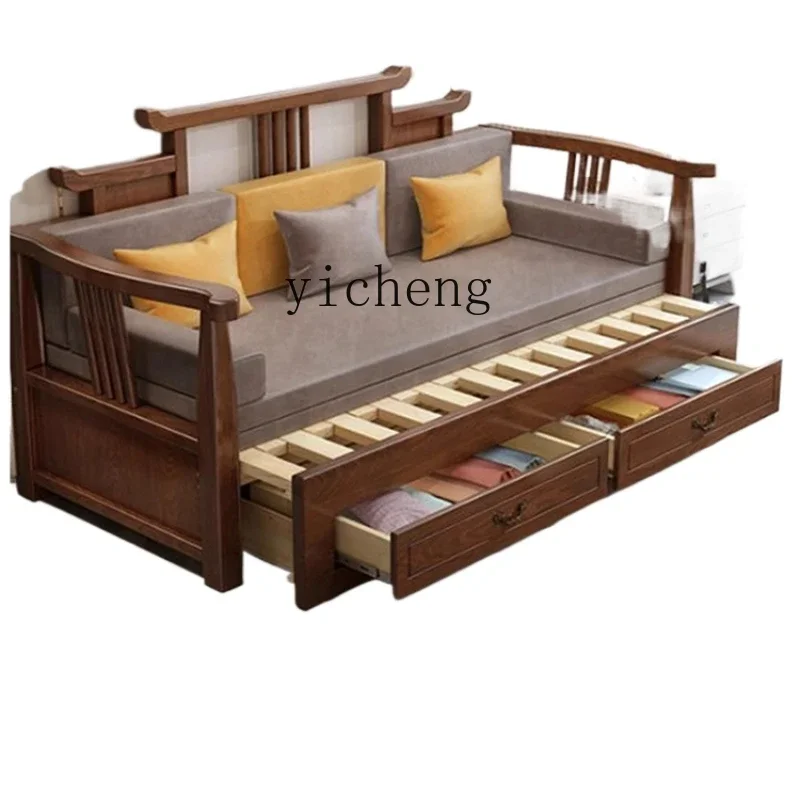 A-2 solid wood sofa bed folding dual-purpose telescopic sitting and lying multi-functional folding solid wood sofa bed