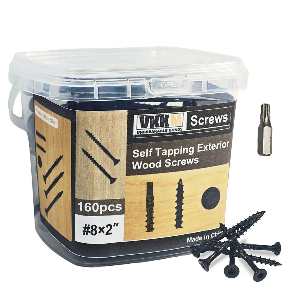 

VKKM 2-inch Deck Screws, # 8x2-inch Wood Screws, 160 Pieces, Anti-rust Epoxy Resin Coated, Including T25 Star Diamond, Black.