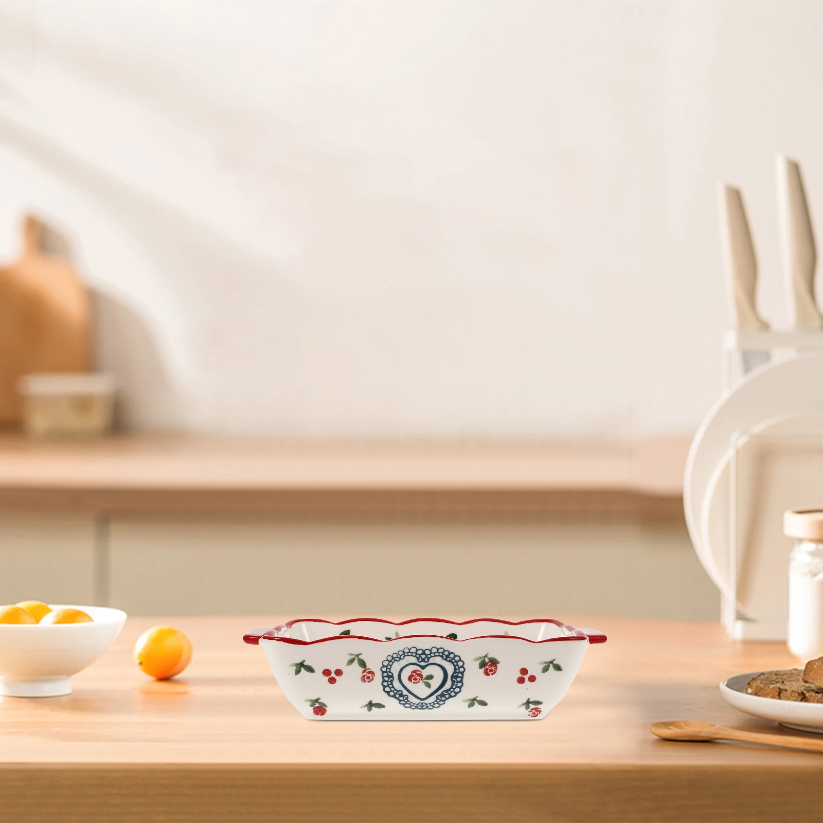 

Rectangular Ceramic Baking Dish with Handles Multi-Use Roasting Pan for Pumpkin Pie Chicken Pot Pie Lasagna Baked Desserts