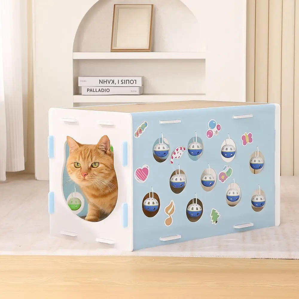 

Double Layer Cat Scratcher Bed House Detachable Wear Resistant Cat Scratch Board with Balls Double Opening Pet Tunnel Nest