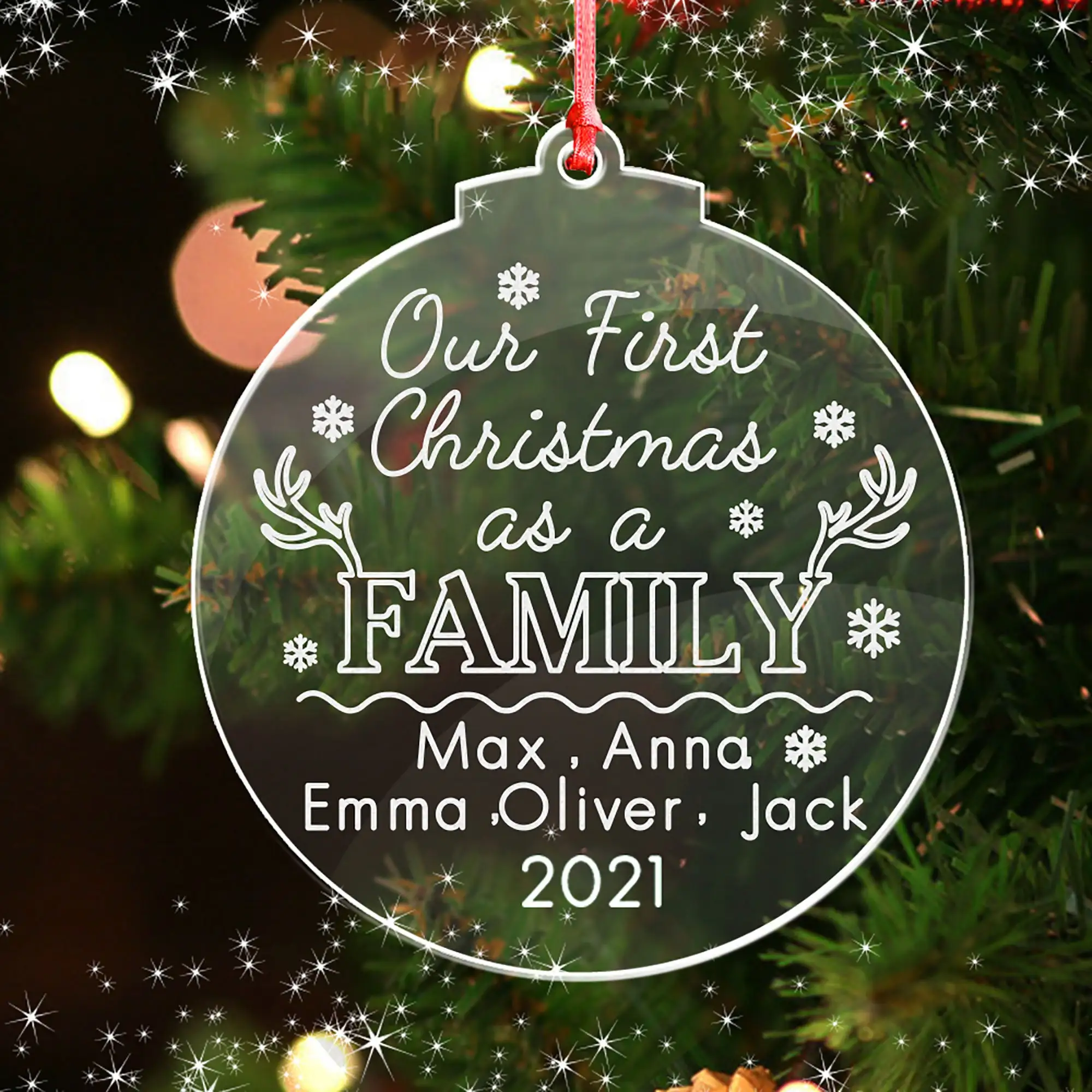 Adorno de Navidad personalizado, acrílico, corazón, estrella, forma de árbol, nombre personalizado, año, vacaciones, decoración colgante, regalo para fiesta familiar