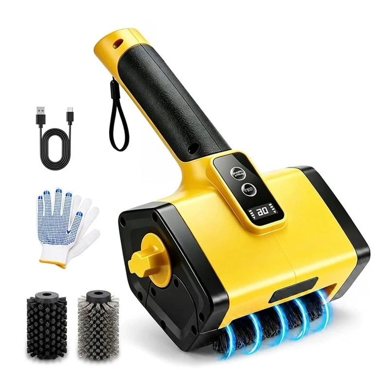 Motorized Electric BBQ Grill Brush With LED Light, 3000Mah Cleaning Tool 1 Pair Gloves For Garden Outdoor Camping Cleaner-B61B