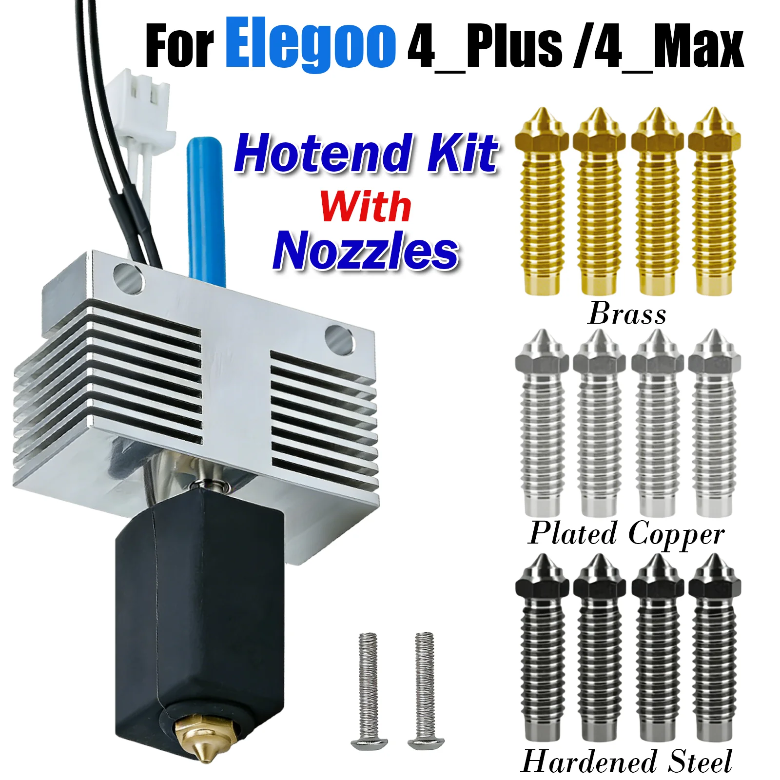 For ELEGOO Hotend Kit Neptune 4Max/4Plus with 4 Pieces 0.4mm Nozzle Fully Assembled All-Metal Hotend 3D Printer Accessories
