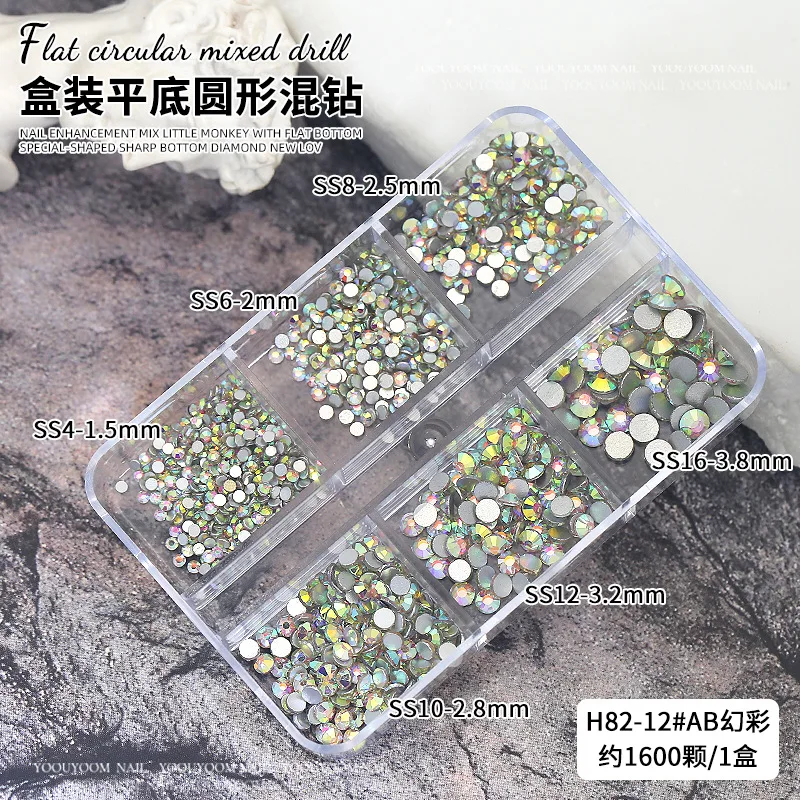 950-1000Pcs AB/Clear Round Crystal Nail Art Decoration SS4-SS20 Mini Glass Nail Diamond 3D AB Flatback Manicure Rhinestone