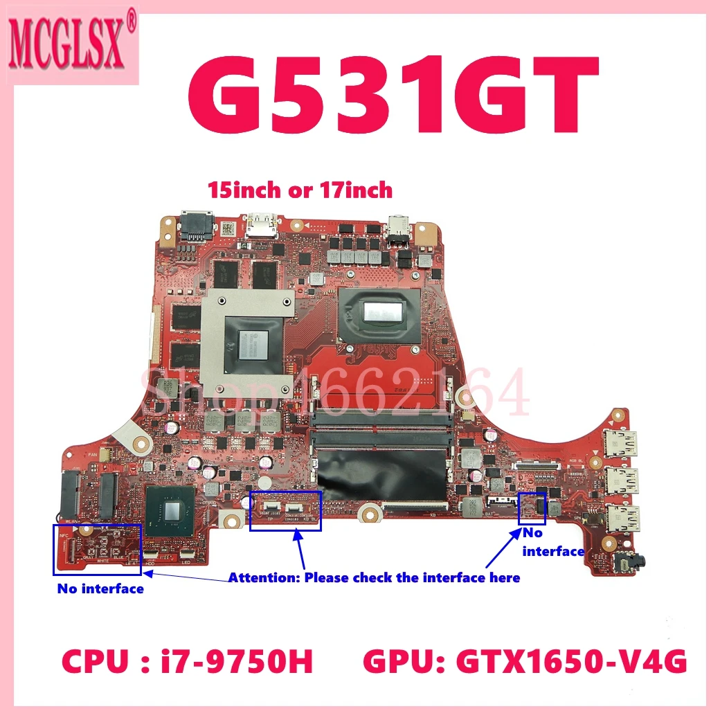 

G531GT With i7-9750H CPU GTX1650-V4G GPU Laptop Motherboard For Asus ROG G531GT G531G G531GW G531GU FX531GT G731GT Mainboard