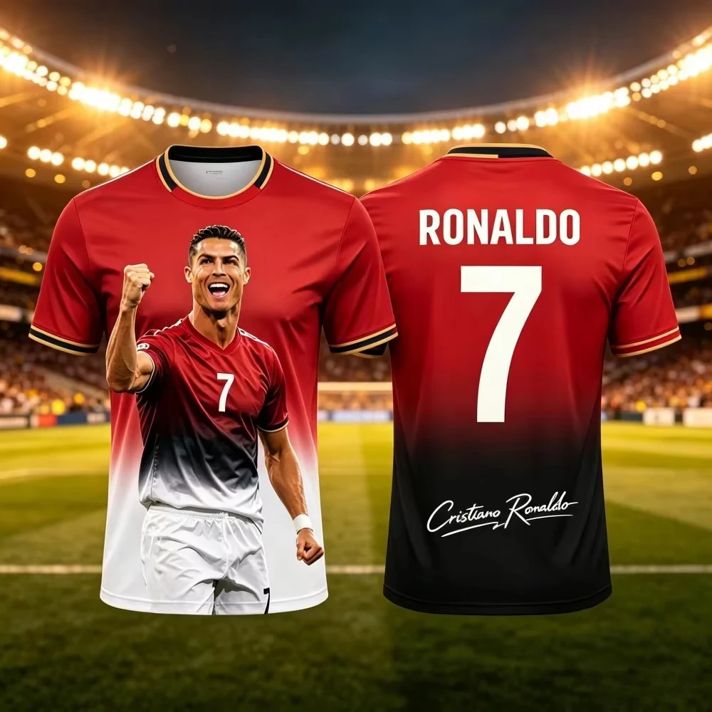 Men's comfortable sports football T-shirt, Ronaldo No. 7 gradient color printing jersey