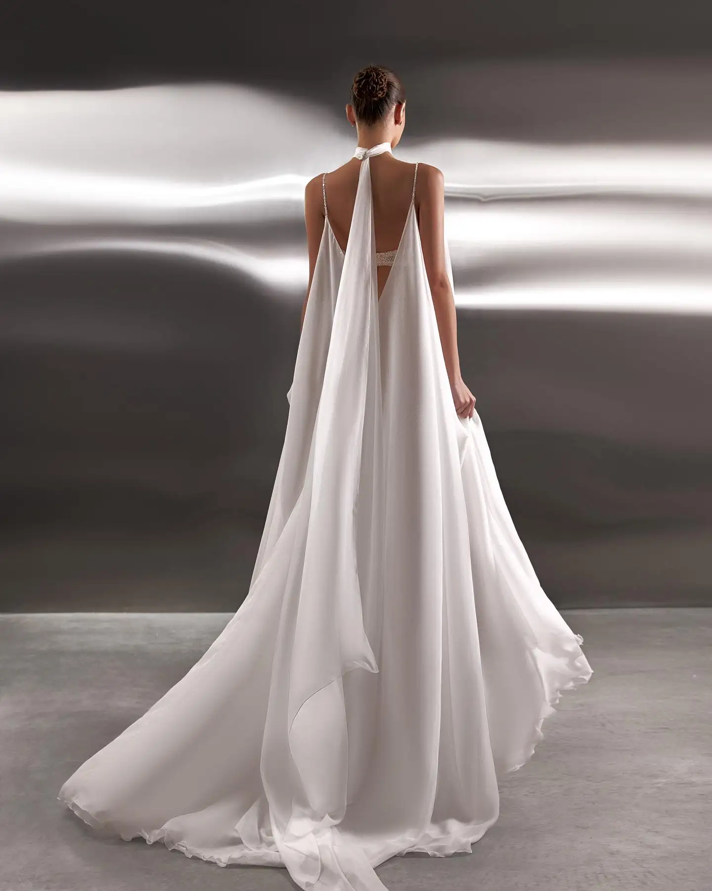 عميق الخامس الرقبة الشيفون الزفاف الرأس ، أكثر من حجم معطف الزفاف أزياء بسيطة ، مساء الزي دون حزام DJ517 #2