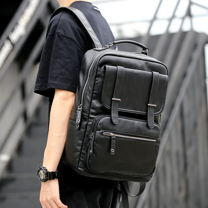 

Модный кожаный мужской рюкзак для бизнеса, большой вместимости, для ноутбука 14 дюймов, водонепроницаемый, для путешествий на открытом воздухе, раздельный мужской рюкзак