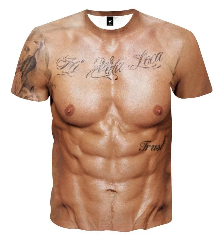 Muscle 3D T-shirt Muscle Tattoo Print T-shirt For Summer Beach Holiday Men Short Sleeve 3d Digital Printing T-shirt Casual Tops