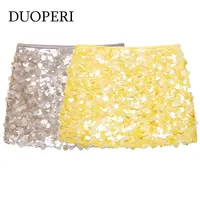 DUOPERI, minifalda Y2K con lentejuelas lisas, corte en A, cremallera lateral, cintura alta, faldas informales elegantes para mujer