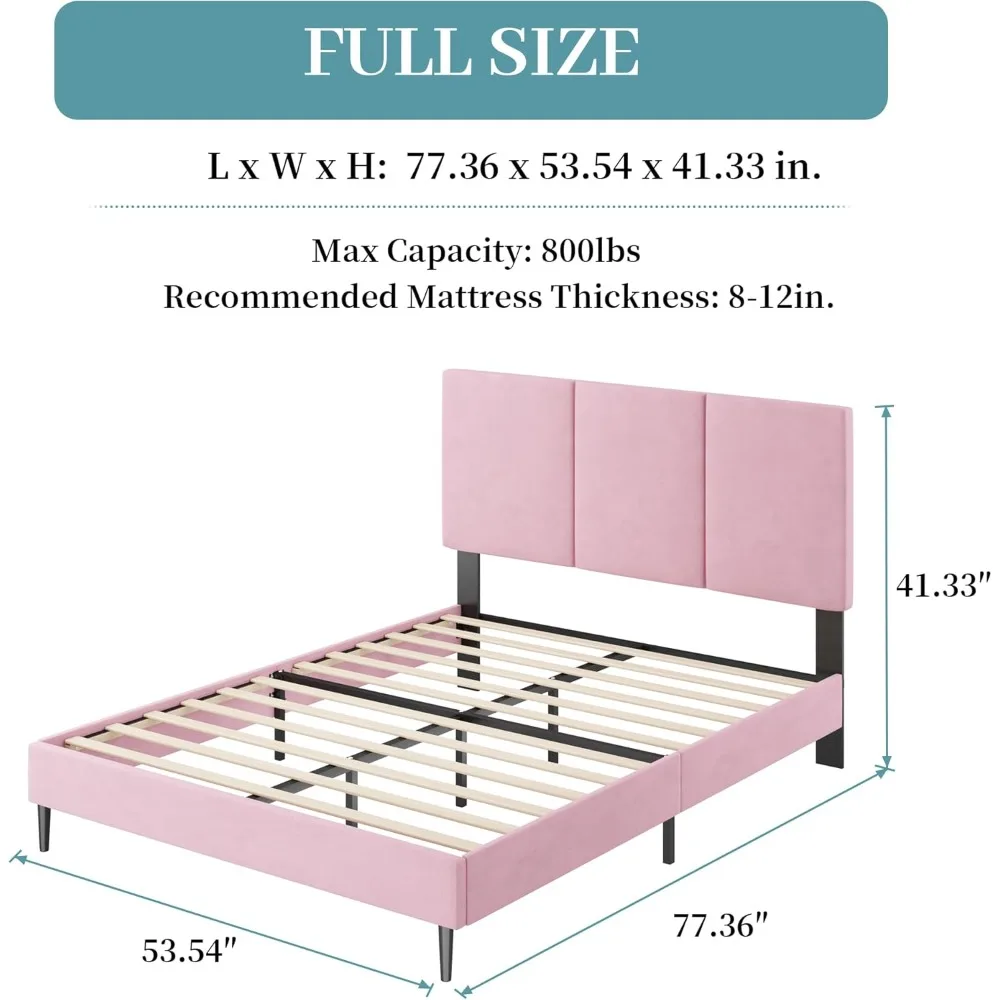 إطار سرير قوي بالحجم الكامل مع لوح رأسي معنقدة عموديًا، لا يتطلب صندوق زنبركي، عملية تجميع بسيطة