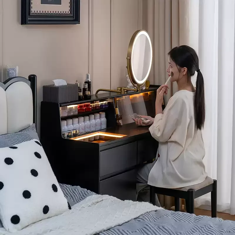 Black Dresser Desk Storage Cabinet Integrated Premium Bedroom Solid Wood