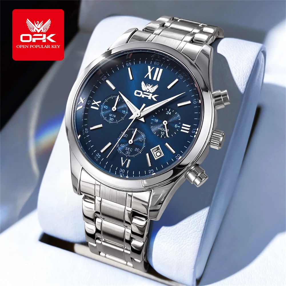 

OPK brand business waterproof men watches Three eye dial quartz male wristwatch date Original Fashion chronograph watch for man