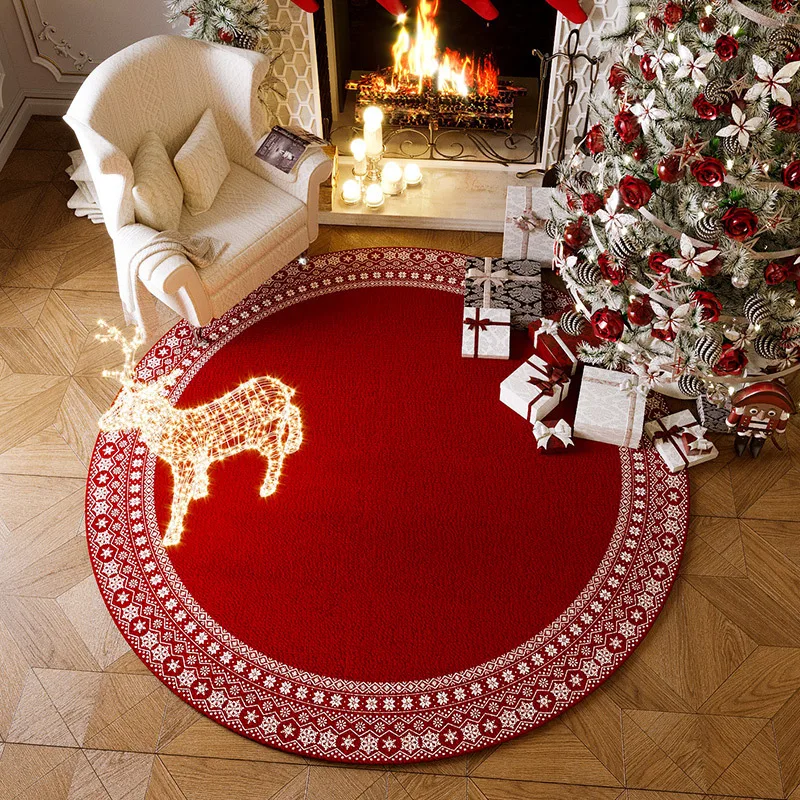 Christmas Carpet, Household Circular Carpet, Anti Slip And Easy To Maintain Looped Velvet Carpet