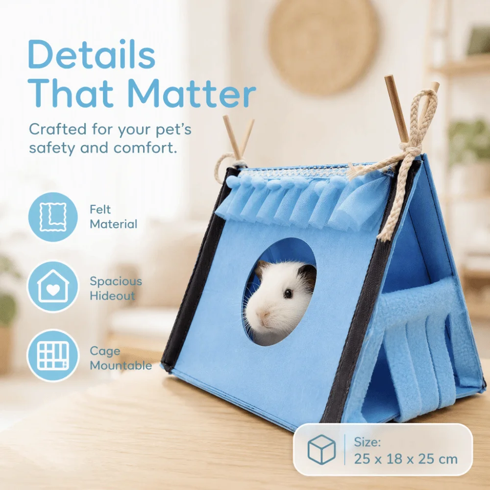 Easy Clean Blue Small Animal Hideout Tent Soft Warm Habitat Guinea Pig Tunnel Tent Large Space Felt Rat Hideout Toy Rabbit
