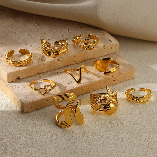 Nowy projekt nieregularnych pierścieni ze stali nierdzewnej dla kobiet Sea Star Shell Broad Surface Bague Punk Heart Gold Color Biżuteria Boże Narodzenie