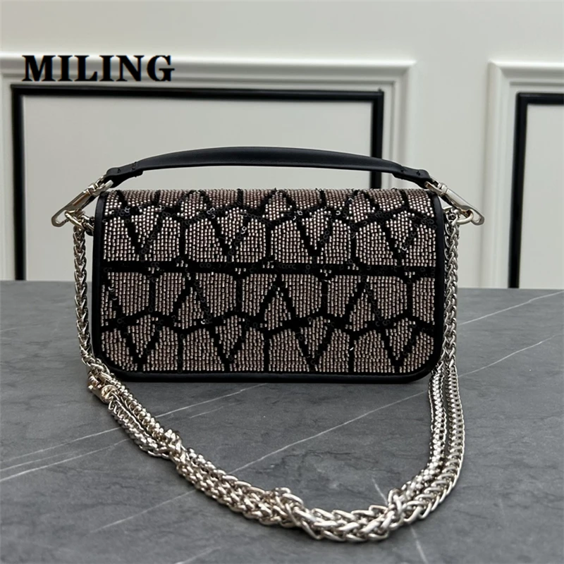 Fashion Women\'s Embellished Top-handle HandBag High Quality Sequin Cross Body Bag Bling Evening Party Purse Leather Underarm Bag