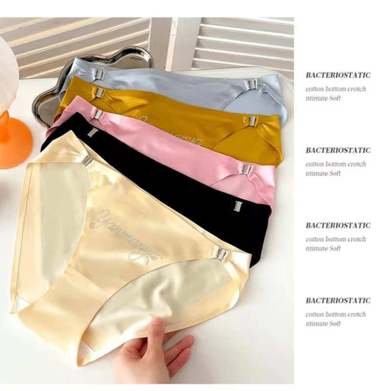 Sexy Satin Women Panties Low Waist Hollow Out Removable Ring Design Breathable Thin Soft Briefs Ladies Lingerie