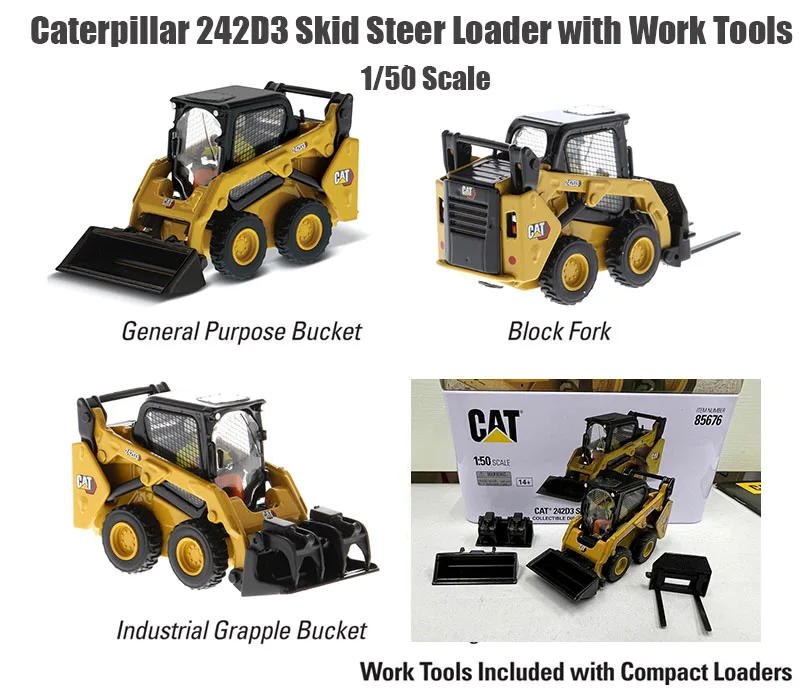 DM CatTerrpillar 1/50 Scale Cat 242D3 Skid Steer Loader by Diecast Masters For Collection Gift 85676