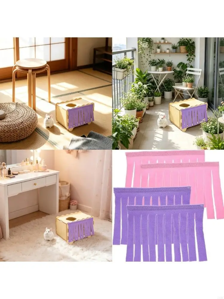 Pet House Fringed Door Curtain 4Pcs Shading Privacy For Rabbits Hamsters Shelter J0MC