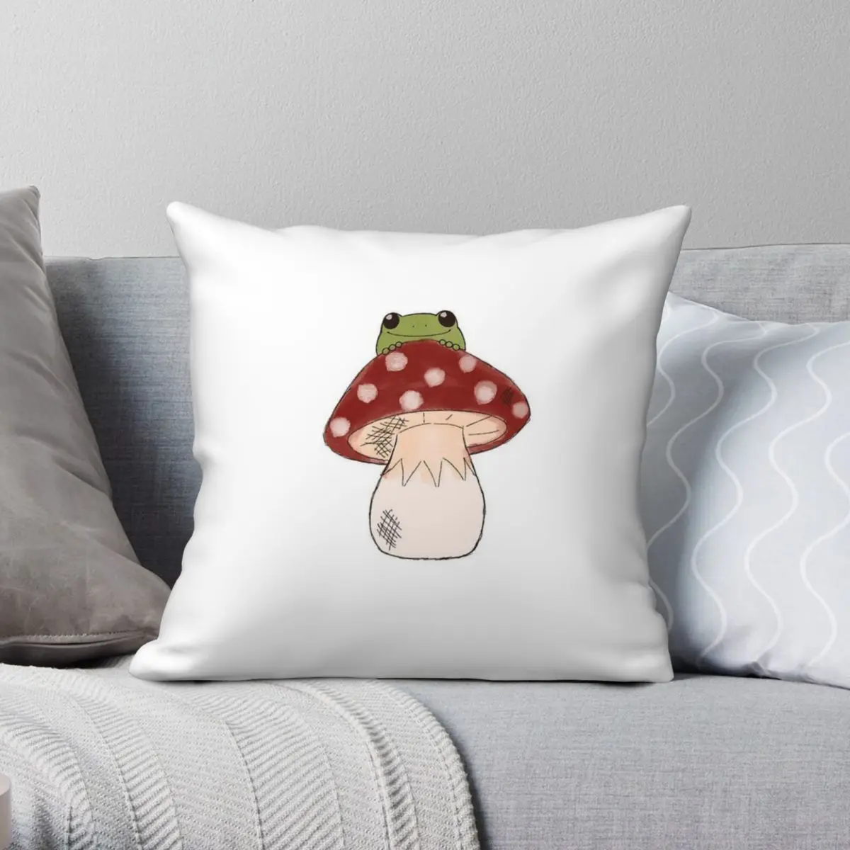 Toadstool-funda de almohada con estampado de seta, cubierta de cojín de cama de 45x45, de poliéster, lino y terciopelo, con cremallera decorativa