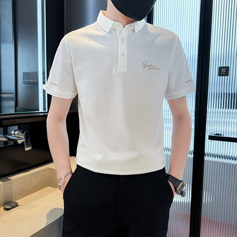 

Light luxury polo shirt men's short sleeved high-end lapel T-shirt summer new men's trendy brand embroidered half sleeved men's