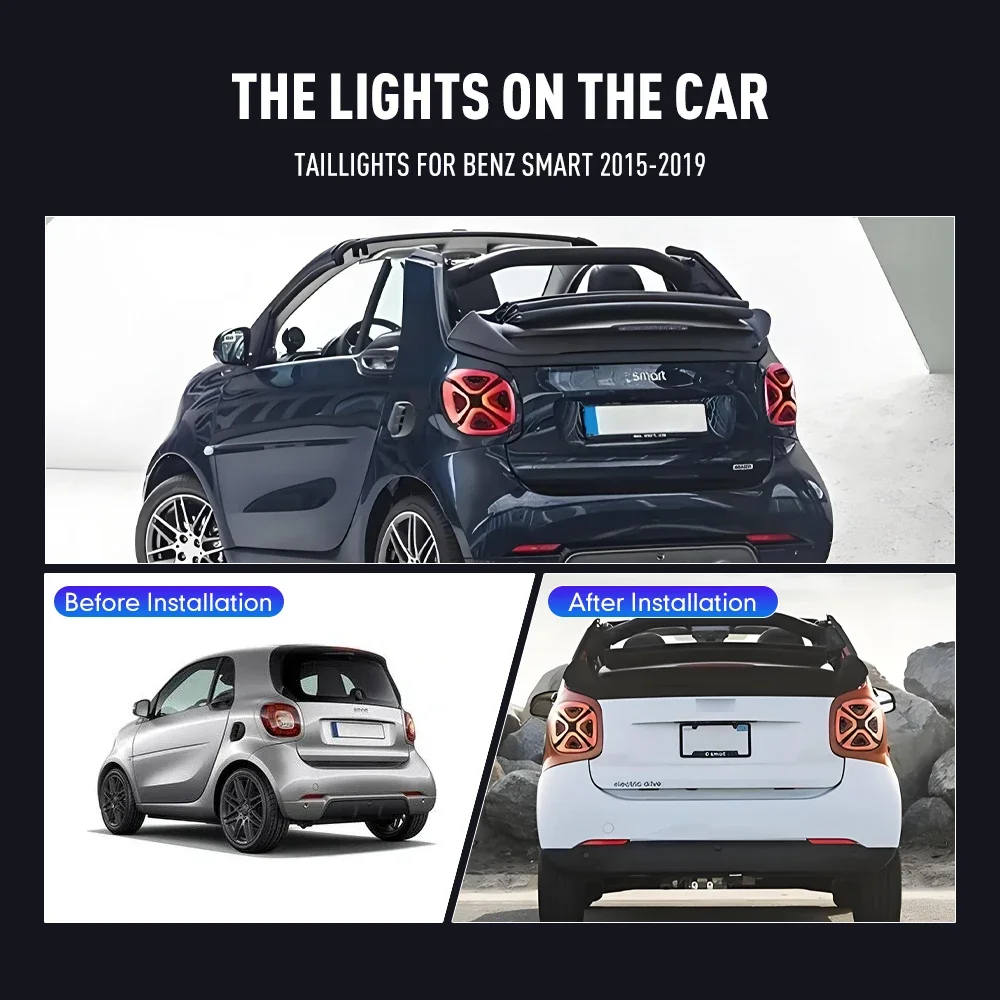 Pair Of LED Tail Lights For Benz Smart 2015-2019 DRL Reverse Brake Turning Signal Plug And Play Car Rear Tail Light Assembly
