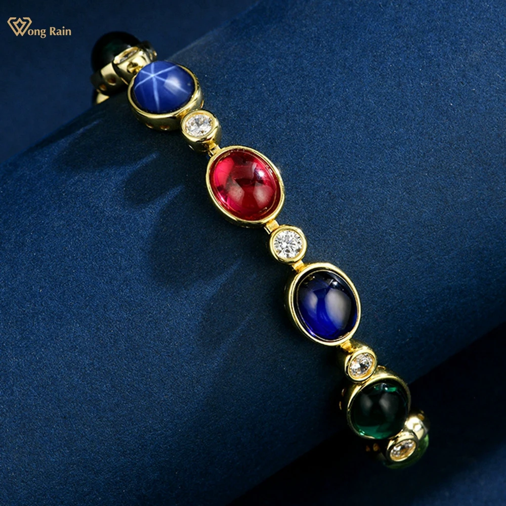 

Wong Rain Vintage 925 Sterling Silver Oval Cut 7*9 MM Sapphire Emerald Ruby Gems Colorful Bracelets Bangle Fine Jewelry Gifts