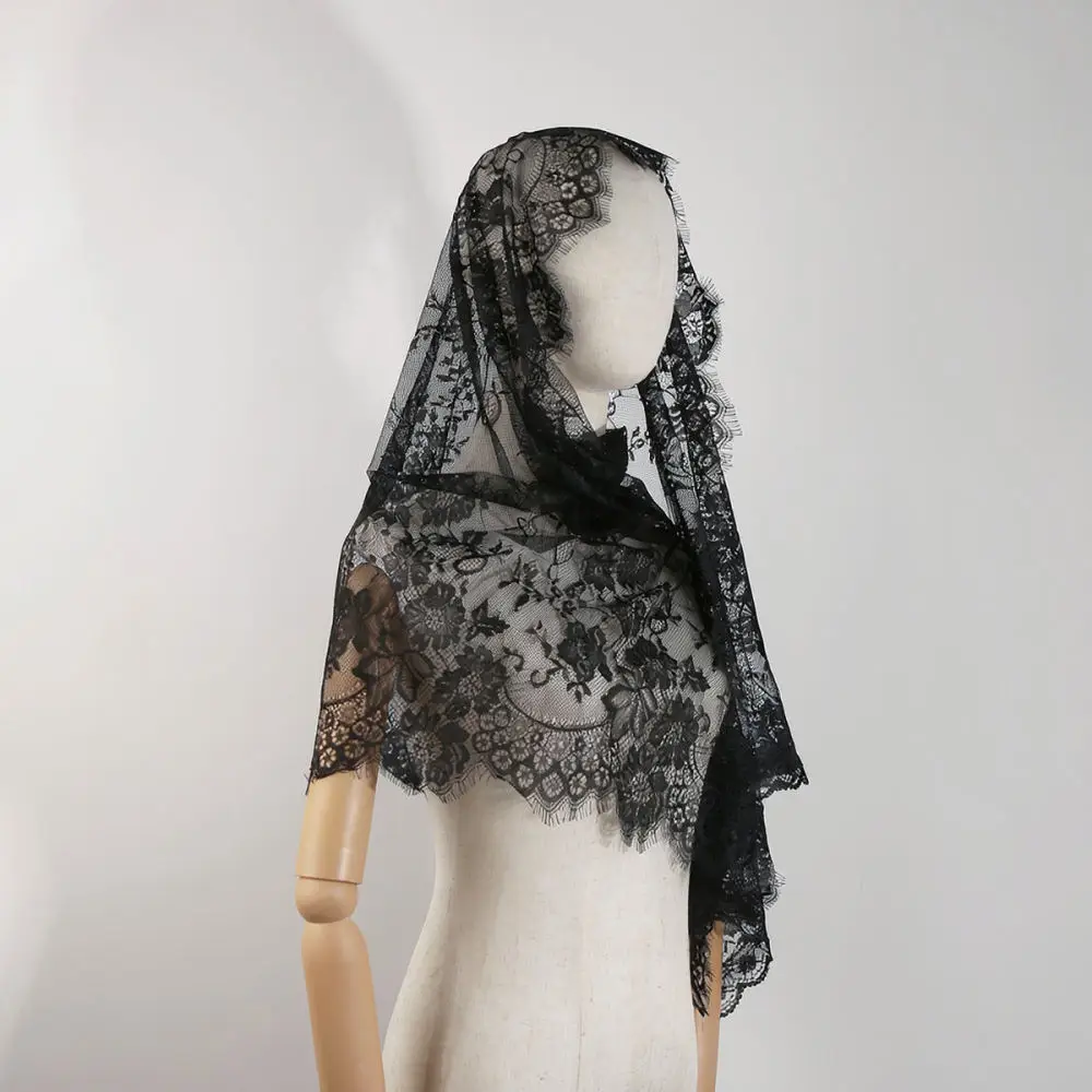 Soft Lace Shawl Scarf Wedding Bridal Veil Eyelash Floral Trim Hollow Out Elegant Wrap Women Fashion Daily Headpiece
