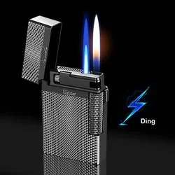 Creative Double Fire Lighter Metal Windproof Straight Jet Flame Gas Refill Lighter Gradient Torch Smoking Accessories for Men