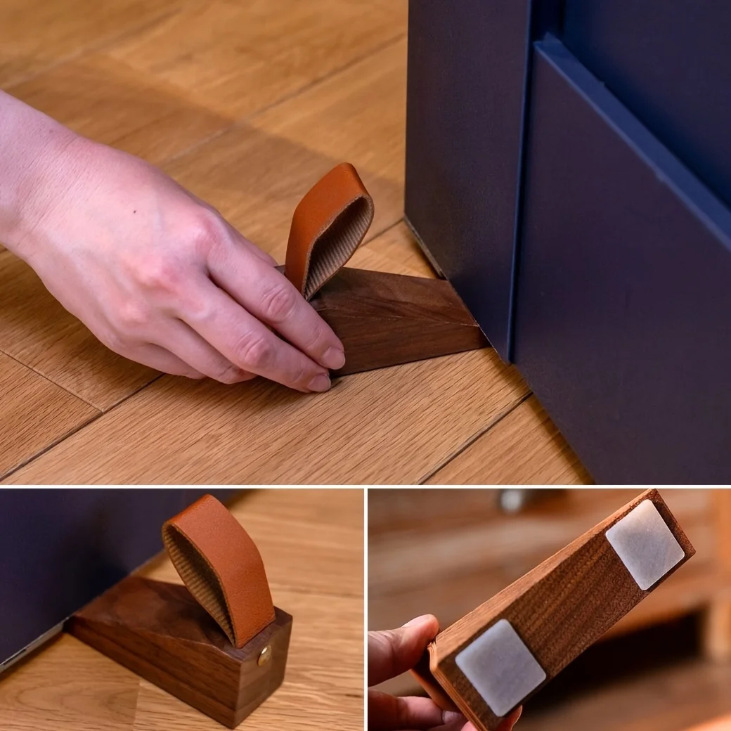 2Pcs Solid Wood Door Stopper Wedge, Anti-Slam Door Stop For Bedroom, Non-Slip Movable Wooden Door Bumper With Bottom Pad, Beech