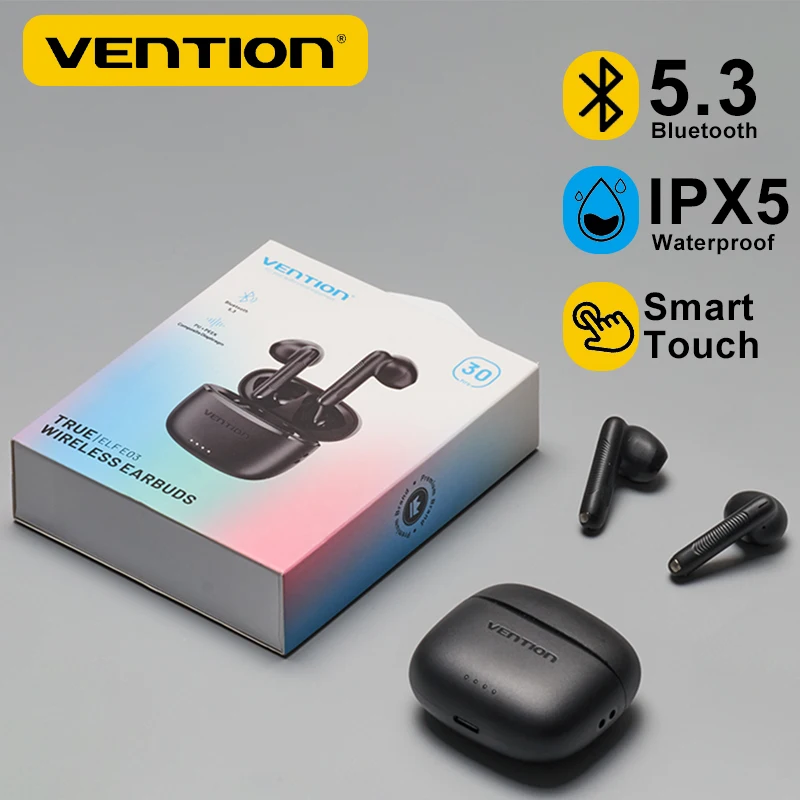 Vention Wireless Earphone Bluetooth 5.3 Hi-Fi TWS Earbuds Sports IPX5 Waterproof True Wireless Headphon 30H Long Battery Headset