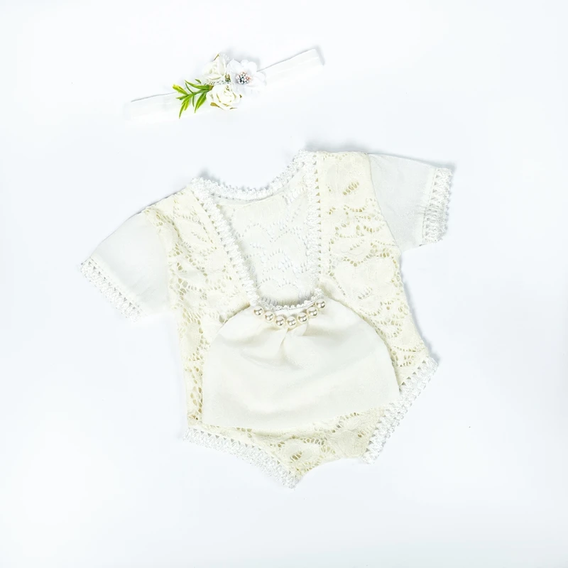 N80C atrezos para fotografía bebés recién nacidos, pelele encaje para niñas, mono, conjunto diadema, trajes