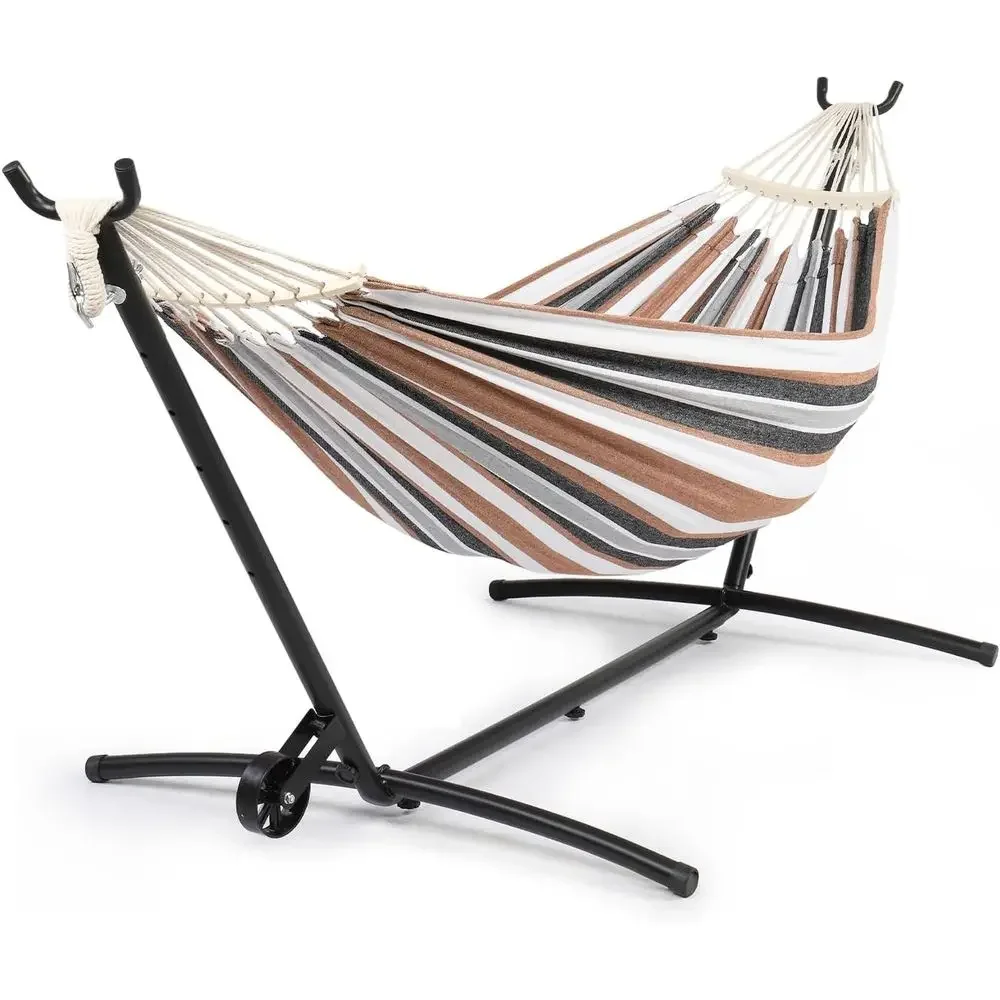 Portable Double Hammock Set with Steel Stand, Perfect for Outdoors, Camping, Includes Carry Bag, Supports 550lbs