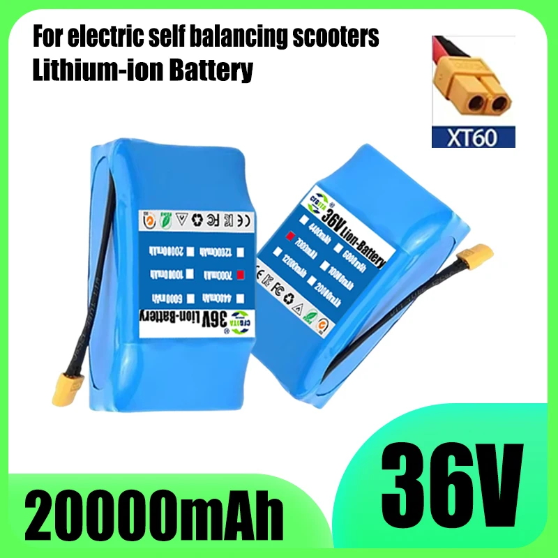 36V 20000mAh 10S2P battery pack, rechargeable lithium-ion battery for electric self balancing scooters