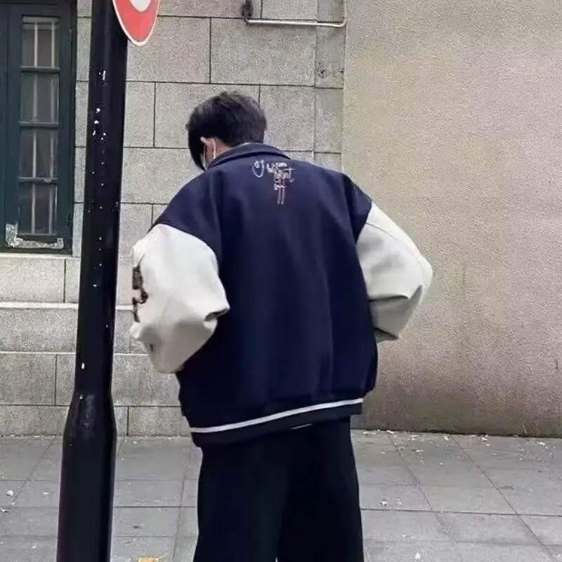 

Loose Fit Men's Jaet 2024 Spring Autumn Sli Harajuku Korean Hong Kong Sle Trendy Outerwear Stand Fit Long Sve