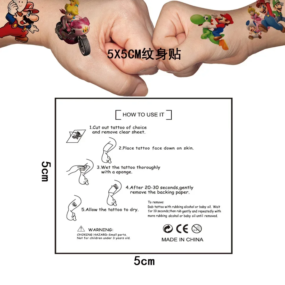 Pegatinas de tatuaje de Super Mario, pegatinas desechables de transferencia de agua, regalo