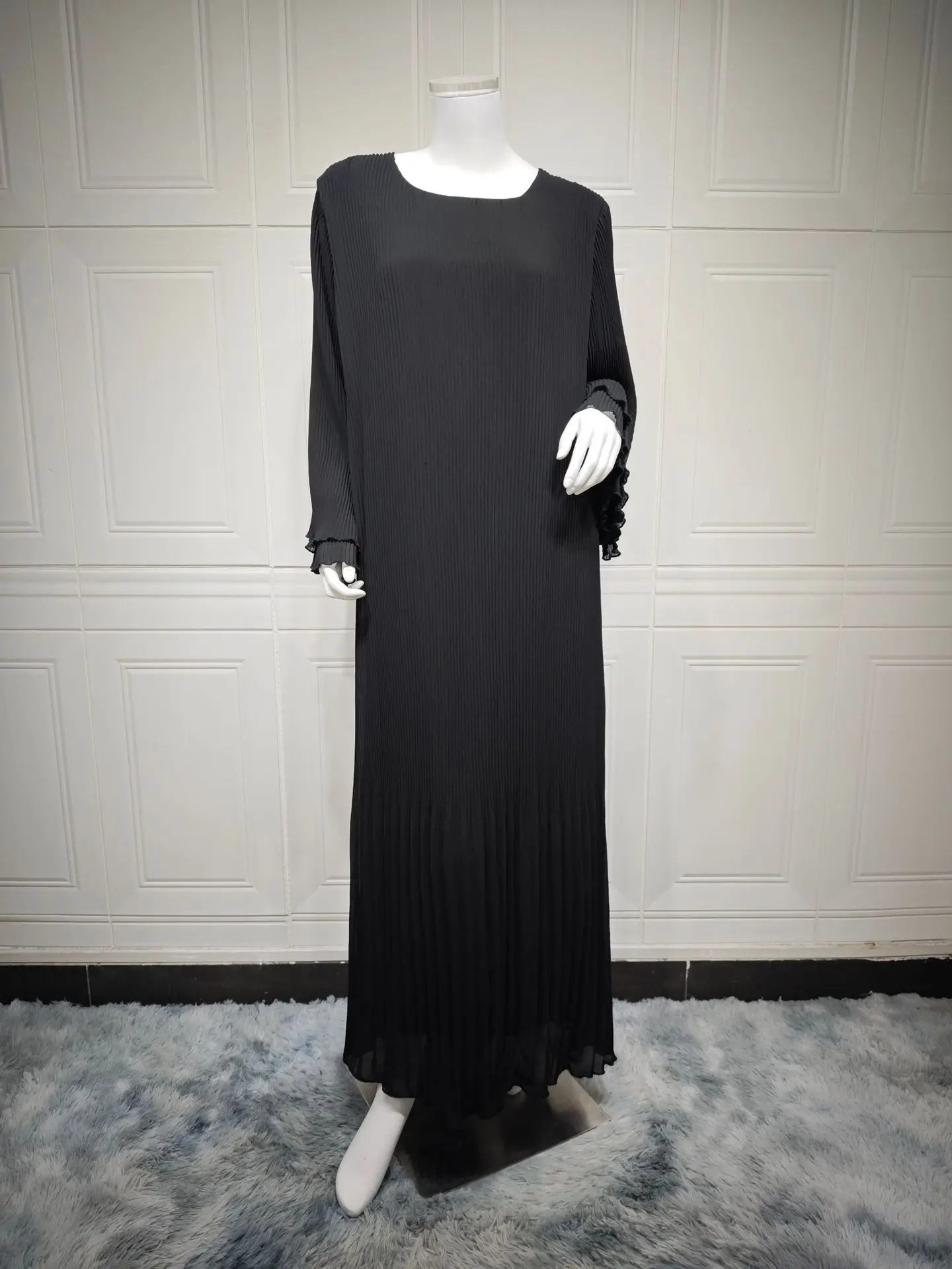 Frauen Herbst Maxi Kleid Muslimischen Dubai Abaya Mode Lange Ärmel Plissee Sommerkleid Robe Isiamic Kleidung Musulmane Femme Vestidos
