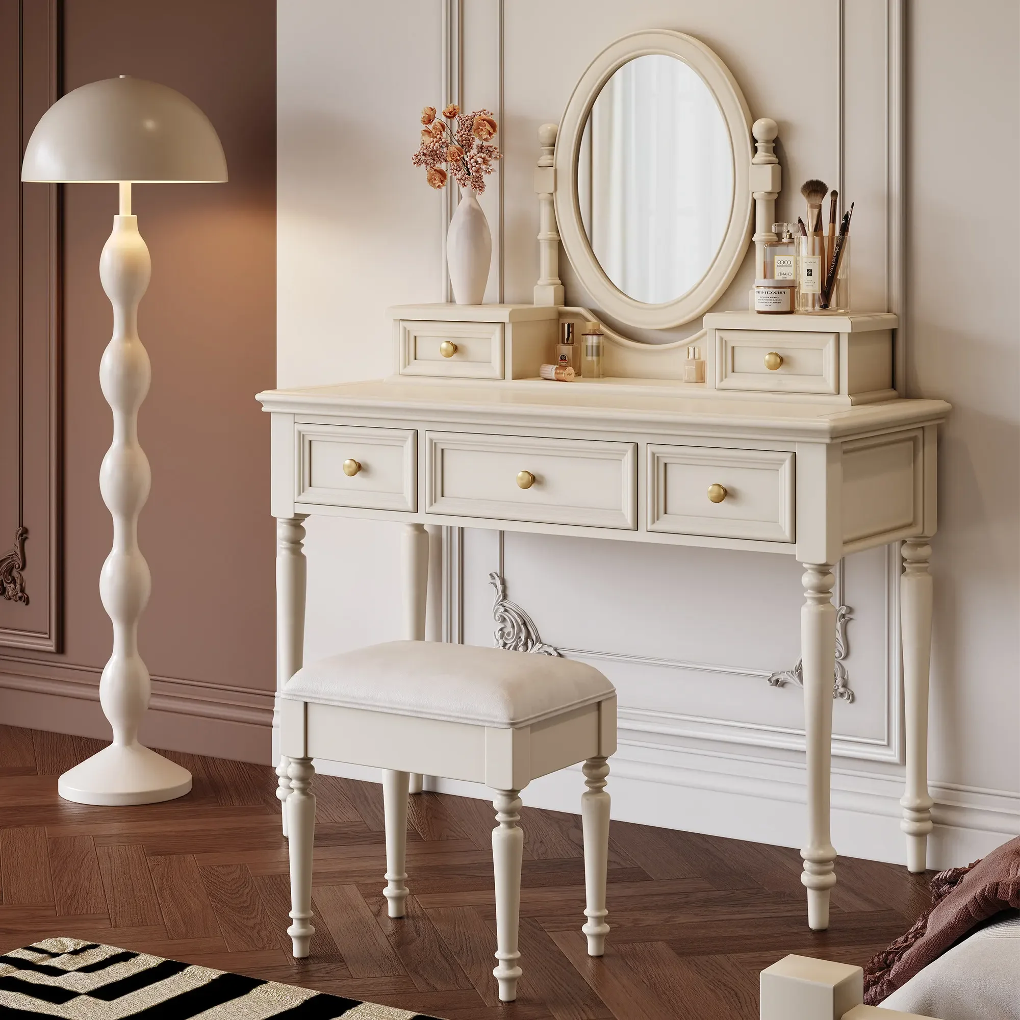HT Full solid wood bedroom dresser makeup table premium tits with drawers mirror