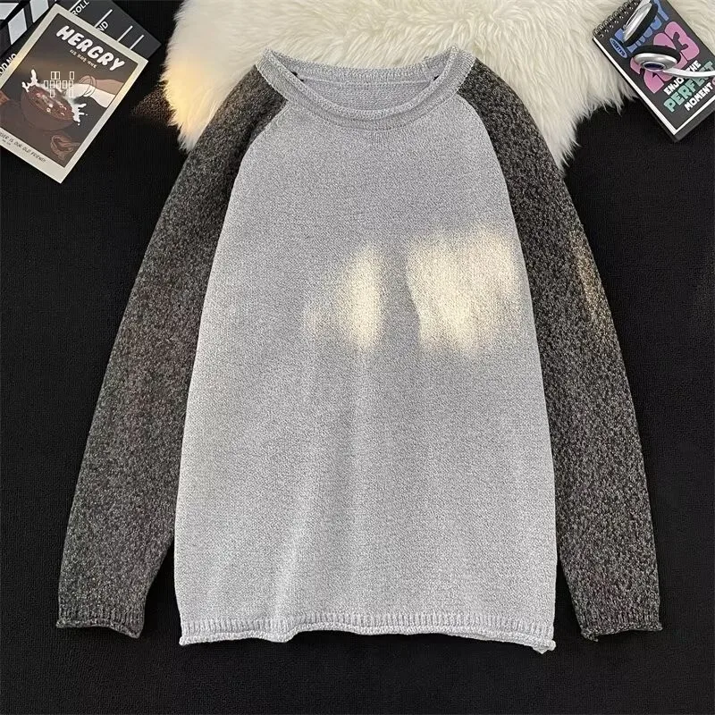 

Autumn Winter Large Size 300 Pou Hong Kong Sle Retro Color Blo Men's Knitted Sweater Loose INS Top for Teenagers