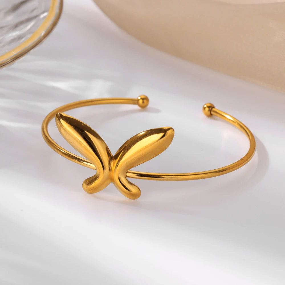 Free Shipping Minimalist Bowknot Bangles For Women Stainless Steel Gold Color Bangles Bracelets Femme Trendy Jewelry Gift
